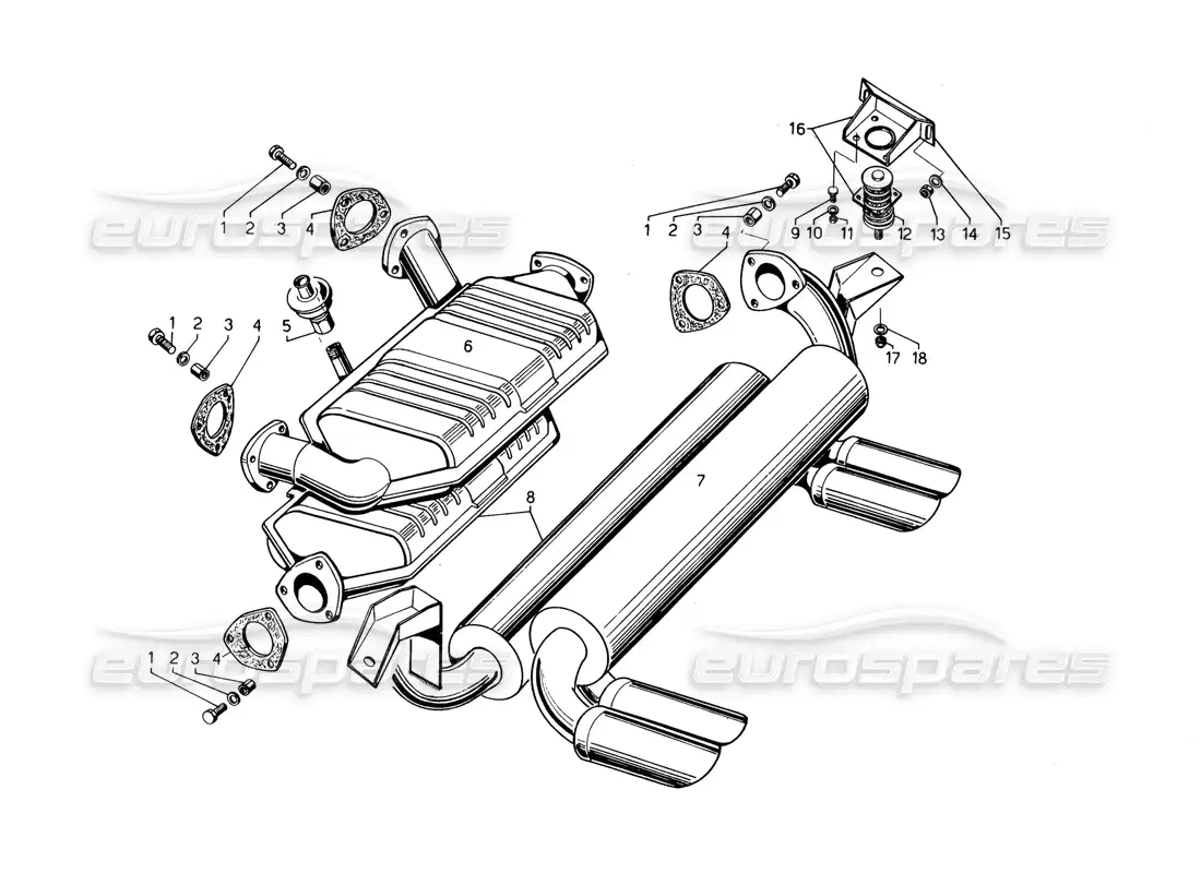 lamborghini countach 5000 qvi (1989) tubos de escape diagrama de piezas