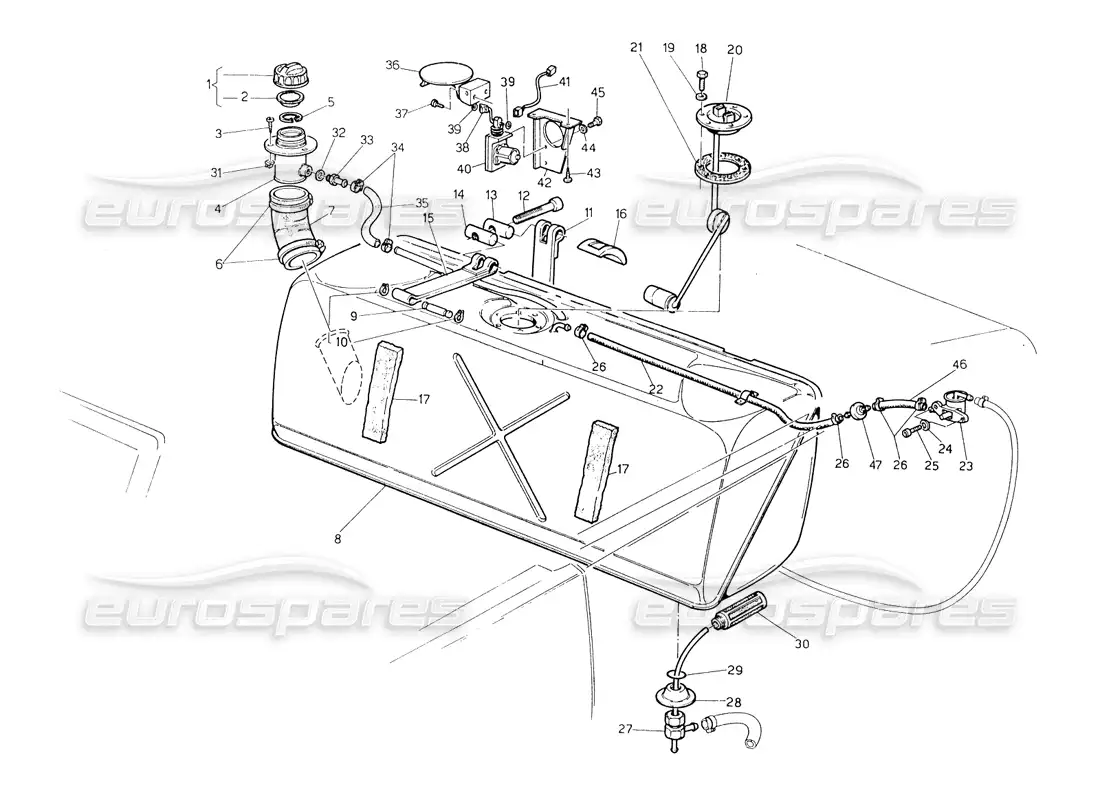maserati biturbo spider depósito de combustible diagrama de piezas