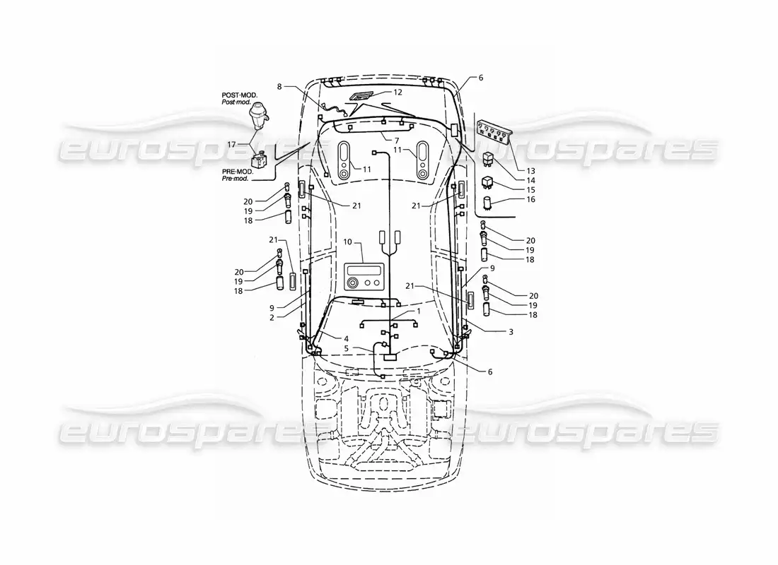 maserati qtp. 3.2 v8 (1999) sistema eléctrico: maletero, puertas, diagrama de piezas del compartimento de pasajeros (transmisión izquierda)