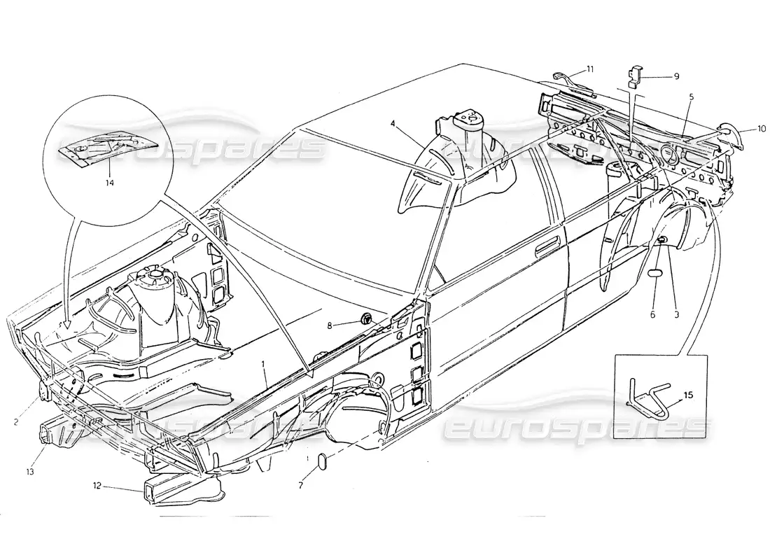 maserati 418 / 4.24v / 430 diagrama de piezas de carrocería-bastidor interno