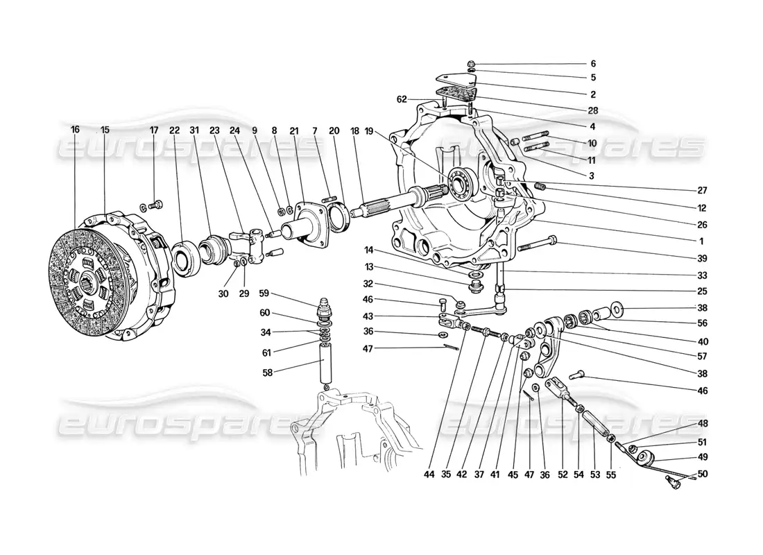 ferrari 328 (1988) embrague y controles diagrama de piezas