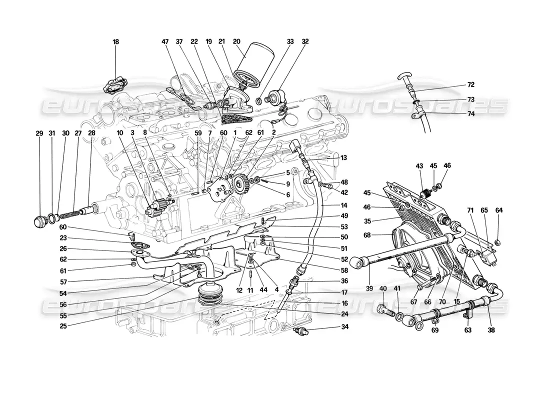 ferrari mondial 3.2 qv (1987) sistema de lubricación diagrama de piezas