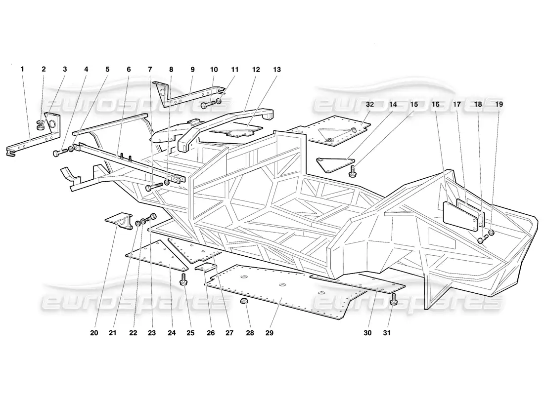 lamborghini diablo vt (1994) elementos del marco diagrama de piezas