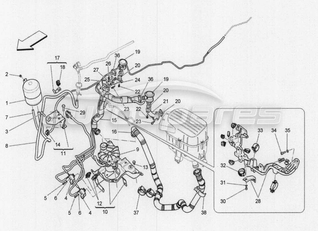 maserati qtp. v8 3.8 530bhp 2014 auto sistema de aire adicional diagrama de piezas