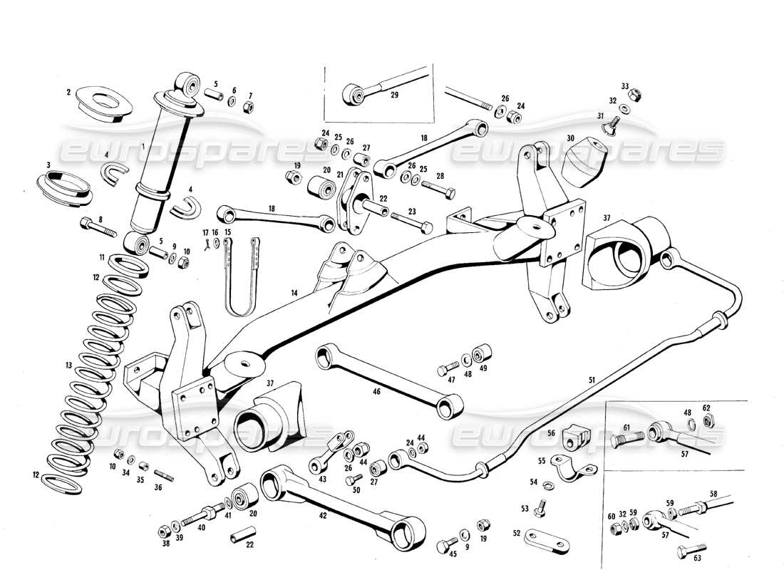maserati qtp.v8 4.7 (s1 & s2) 1967 diagrama de piezas de la suspensión trasera