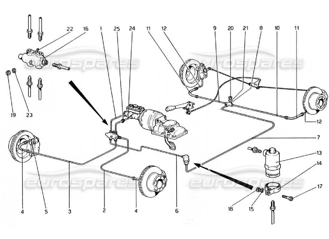 ferrari 308 gtb (1976) brake system diagrama de piezas