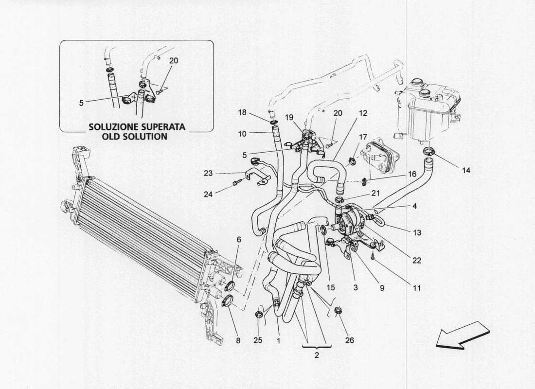maserati qtp. v6 3.0 bt 410bhp 2wd 2017 sistema de refrigeración: diagrama de piezas de nourice y líneas