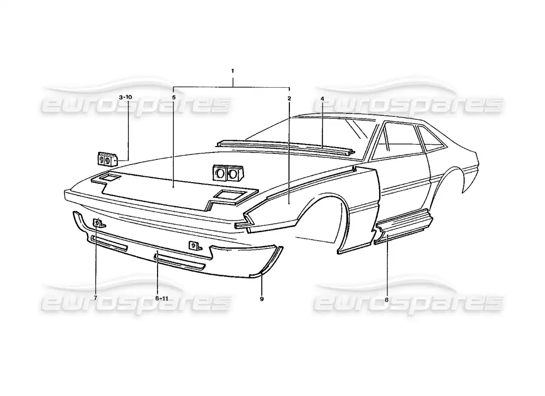 ferrari 400 gt / 400i (coachwork) paneles de carrocería frontales diagrama de piezas