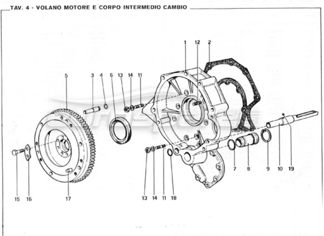 ferrari 246 gt series 1 volante de inercia y carcasa de caja de cambios intermedia diagrama de piezas