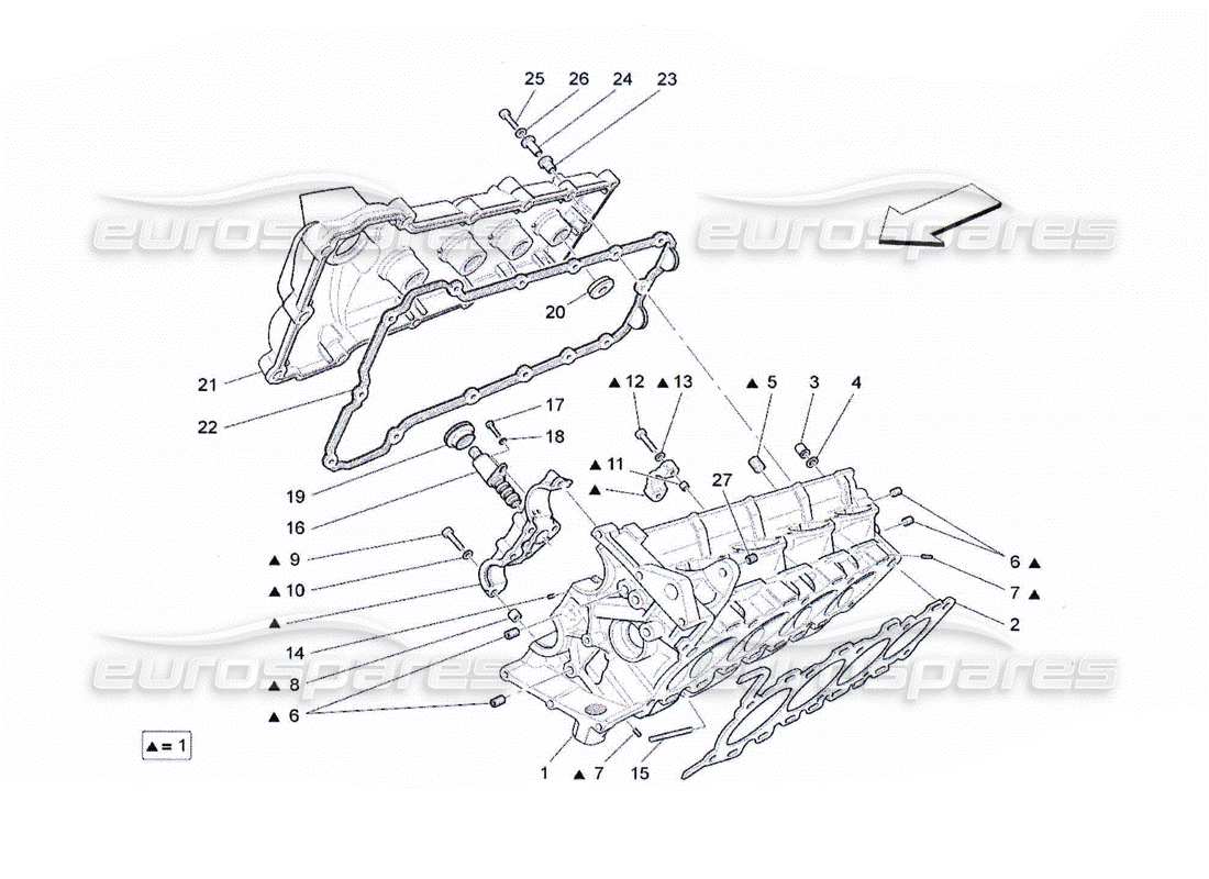 maserati qtp. (2010) 4.2 diagrama de piezas de la culata derecha