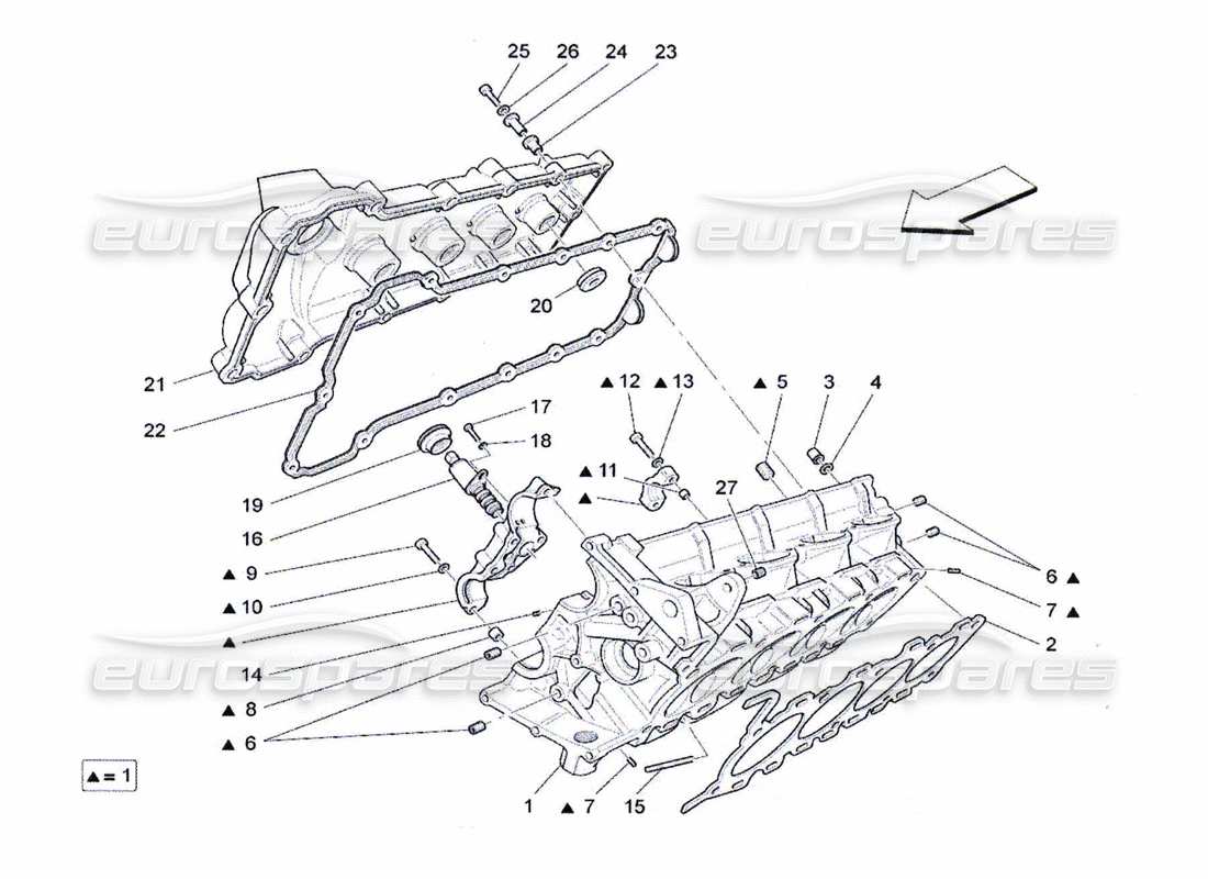 maserati qtp. (2010) 4.7 diagrama de piezas de la culata derecha