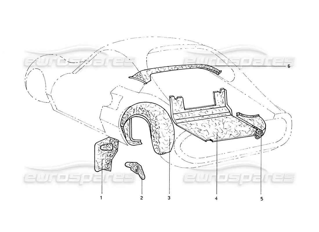 ferrari 206 gt dino (coachwork) diagrama de piezas de paneles interiores traseros y protectores