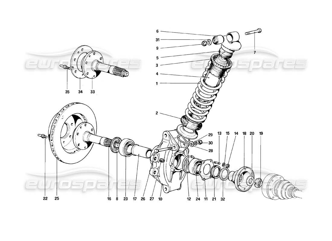 ferrari 308 (1981) gtbi/gtsi suspensión trasera - amortiguador y disco de freno diagrama de piezas