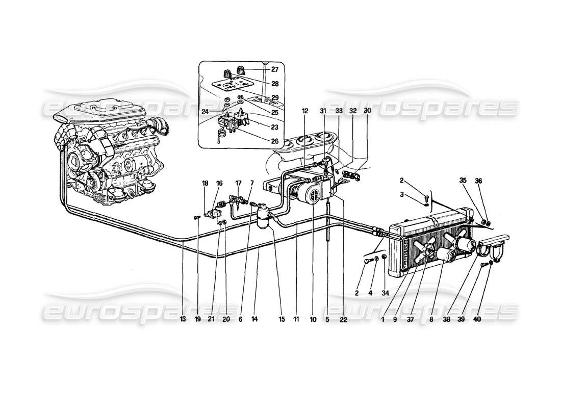 ferrari 308 gtb (1980) sistema de aire acondicionado diagrama de piezas