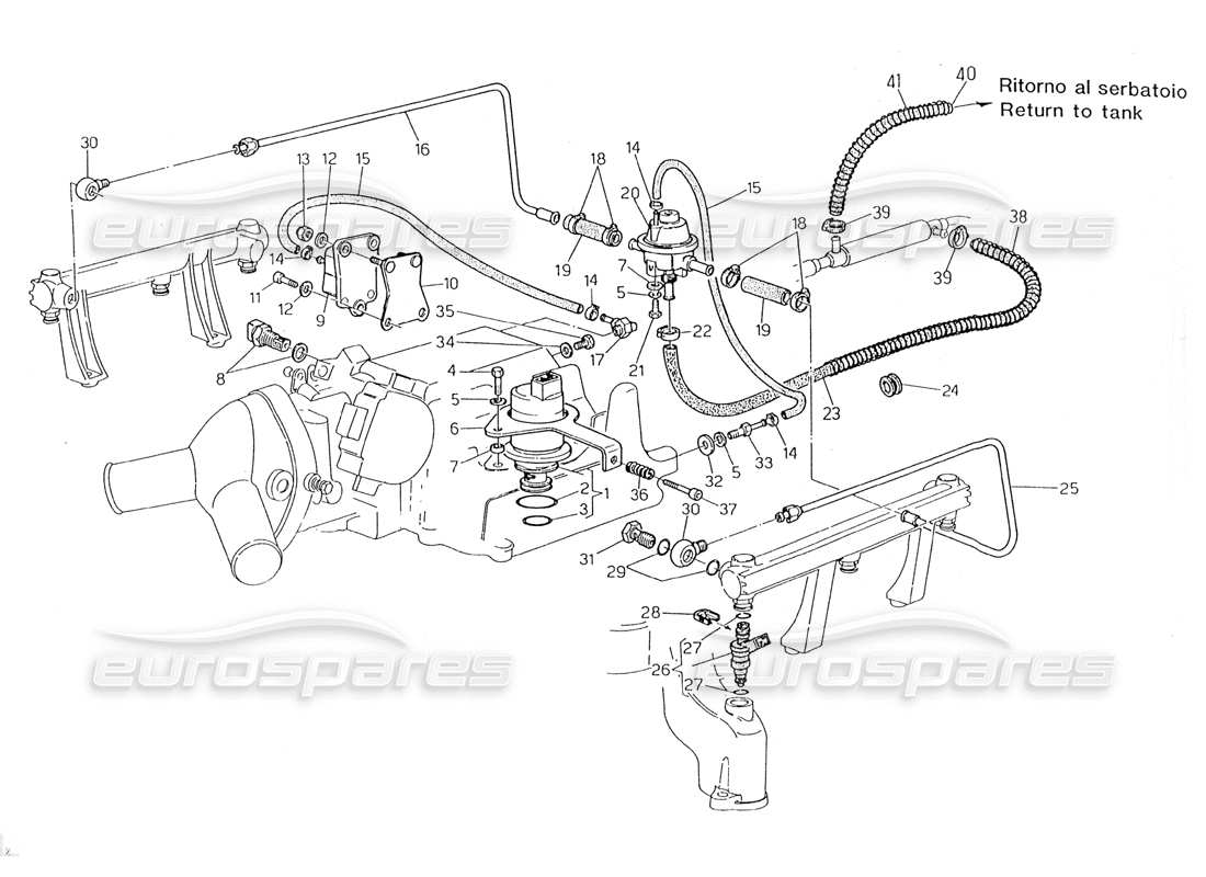 maserati 228 sistema de inyección - diagrama de piezas accesorios