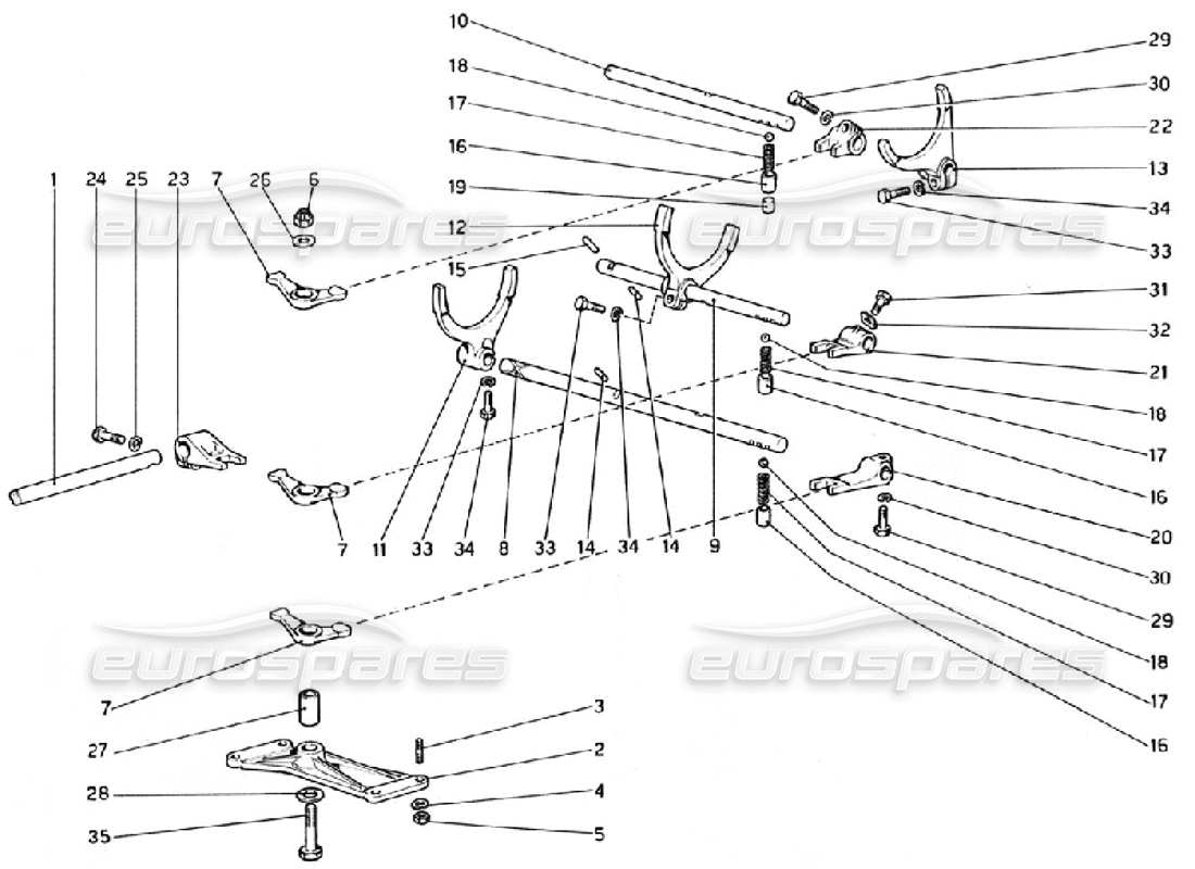 ferrari 308 gtb (1976) controles internos de la caja de cambios diagrama de piezas