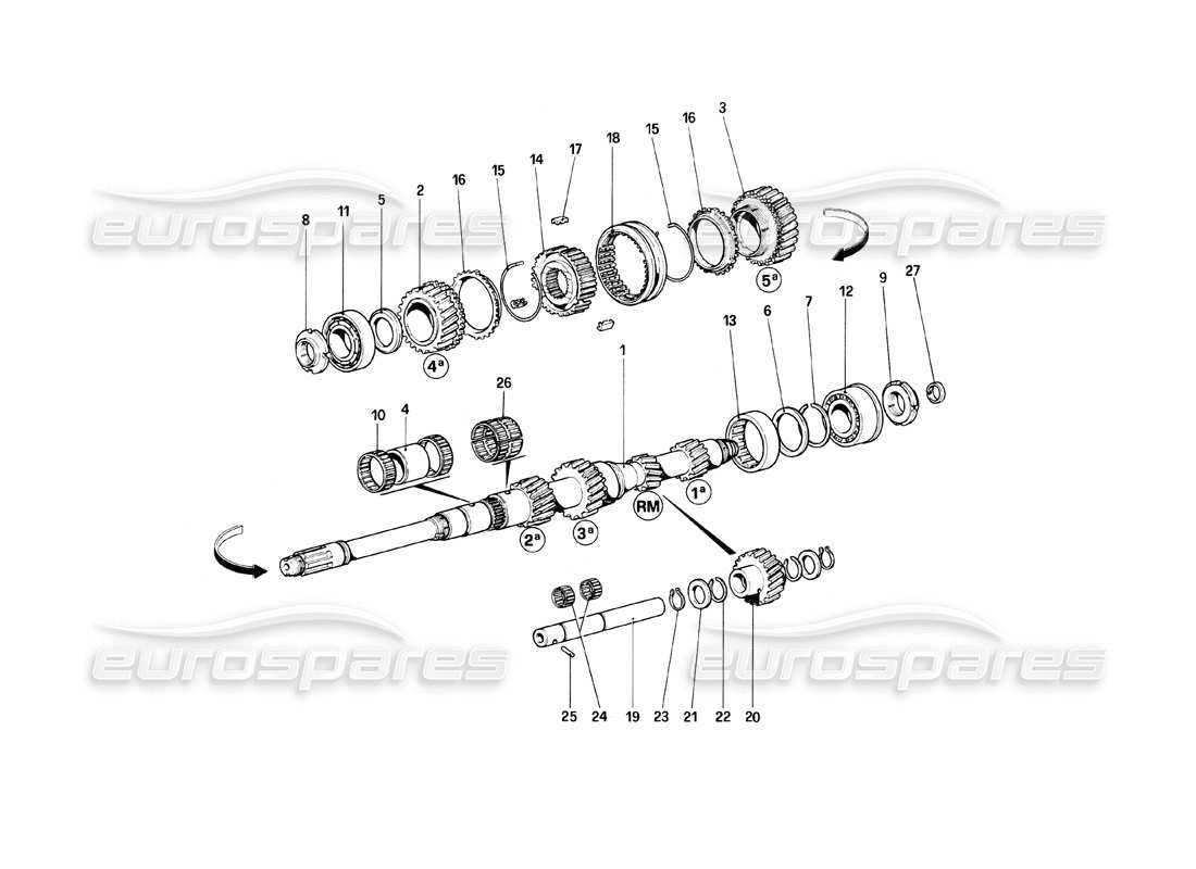 ferrari mondial 8 (1981) diagrama de piezas de engranajes del eje principal