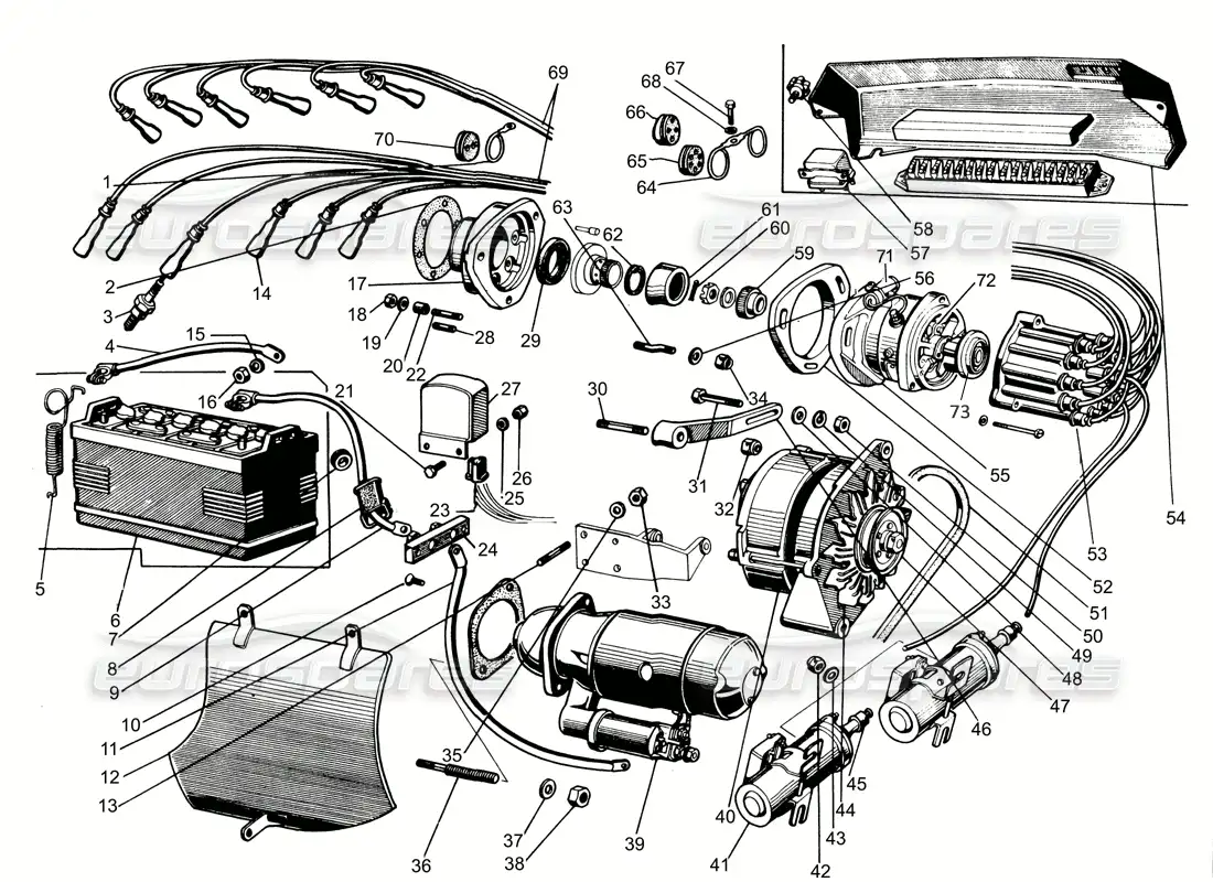 lamborghini espada serie eléctrica y distribución i diagrama de piezas