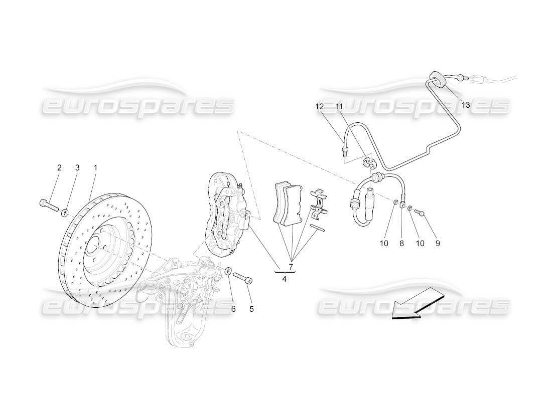 maserati qtp. (2011) 4.7 auto diagrama de piezas de los dispositivos de frenado en las ruedas delanteras
