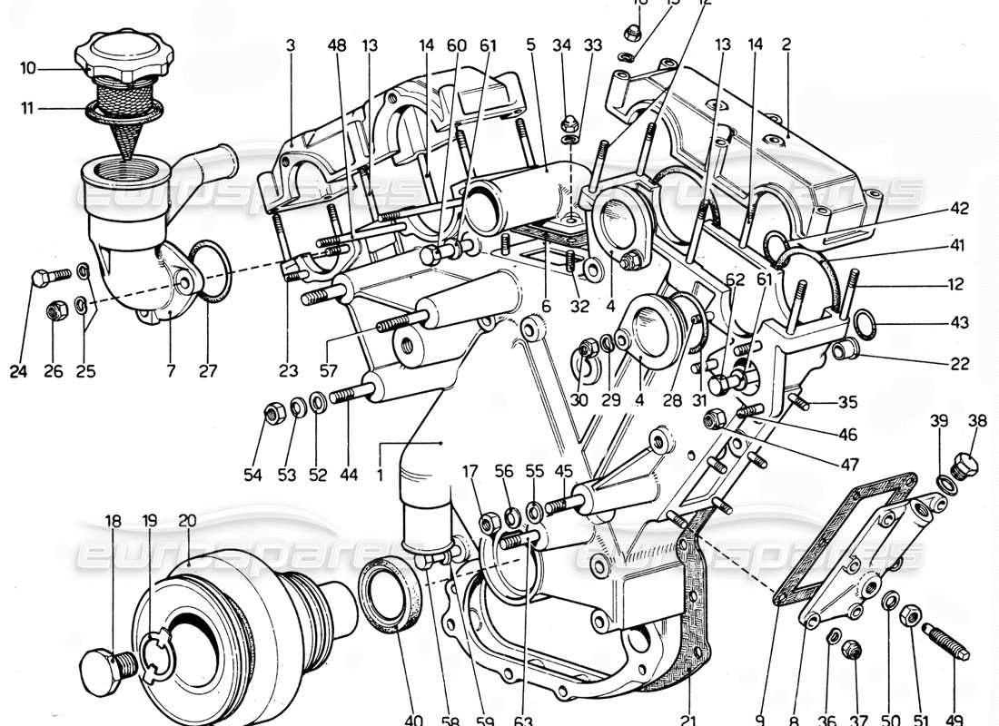 ferrari 365 gtc4 (mechanical) cubierta del cofre de sincronización diagrama de piezas