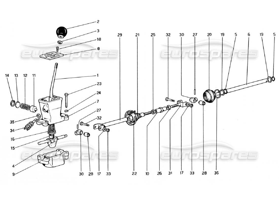 ferrari 308 gtb (1976) controles exteriores de la caja de cambios diagrama de piezas