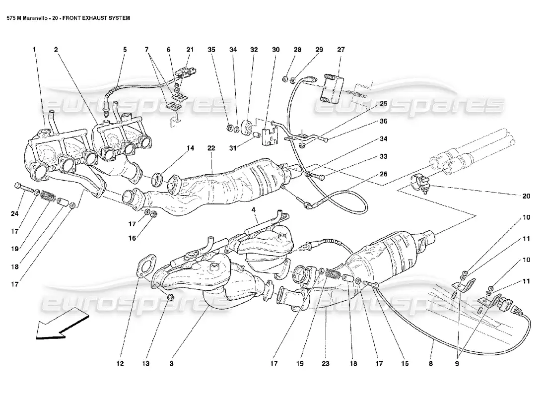 ferrari 575m maranello sistema de escape delantero diagrama de piezas