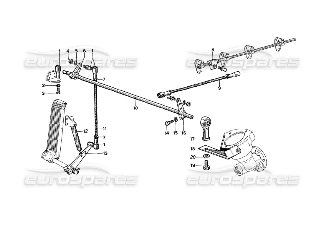 ferrari 275 gtb4 control mecánico del acelerador diagrama de piezas