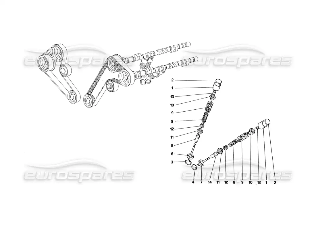 ferrari 328 (1988) timing system - tappets diagrama de piezas