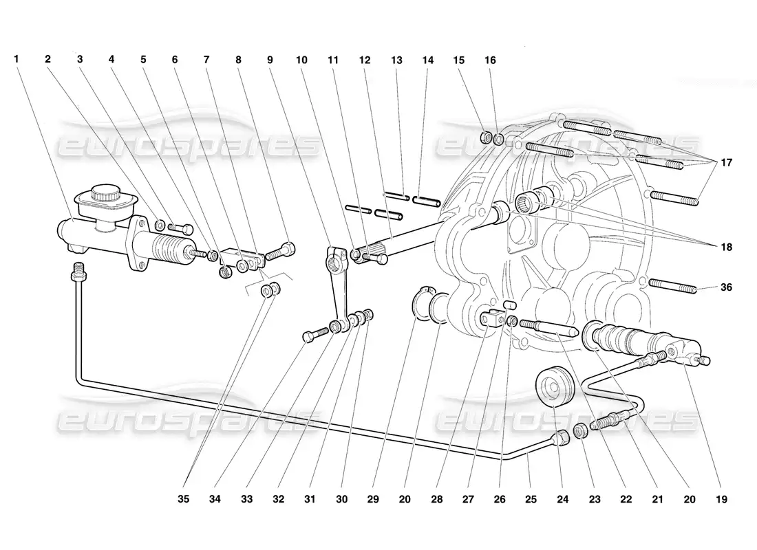 lamborghini diablo vt (1994) palancas de control del embrague diagrama de piezas