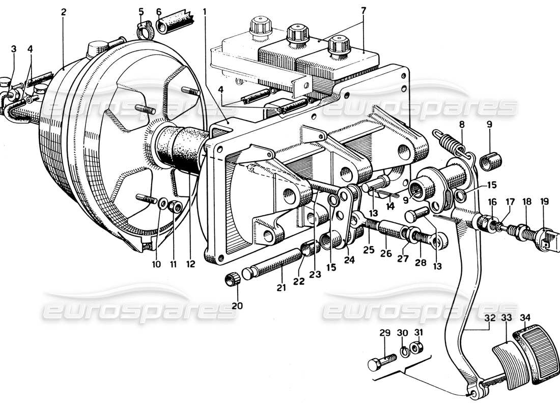 ferrari 330 gtc coupe tablero de pedales - control de frenos diagrama de piezas
