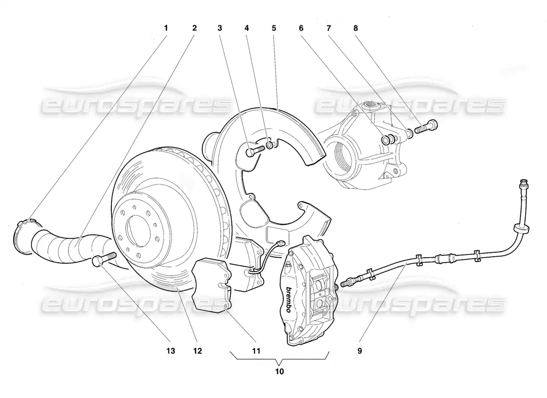 lamborghini diablo vt (1994) frenos delanteros diagrama de piezas