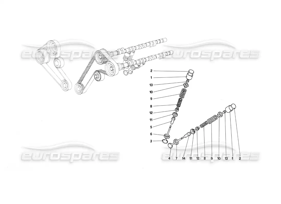 ferrari mondial 3.0 qv (1984) timing system - tappets diagrama de piezas