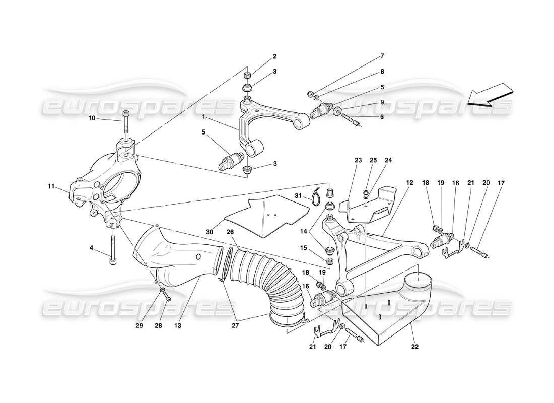 ferrari 360 challenge (2000) suspensión delantera - diagrama de piezas de horquillas