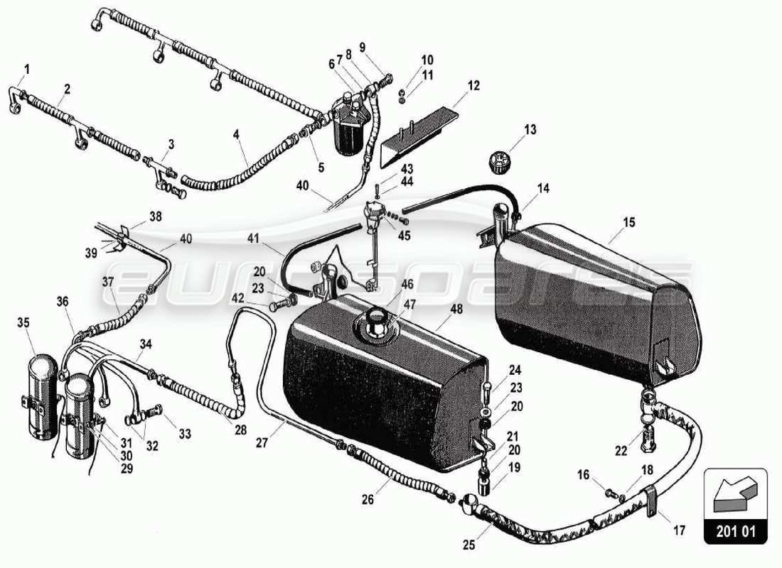 lamborghini 350 gt diagrama de piezas del sistema de combustible