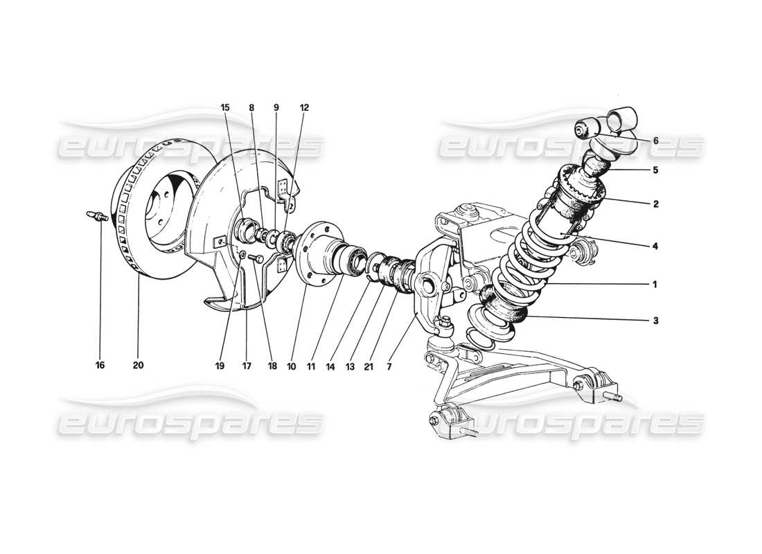 ferrari 308 gtb (1980) suspensión delantera - amortiguador y disco de freno diagrama de piezas