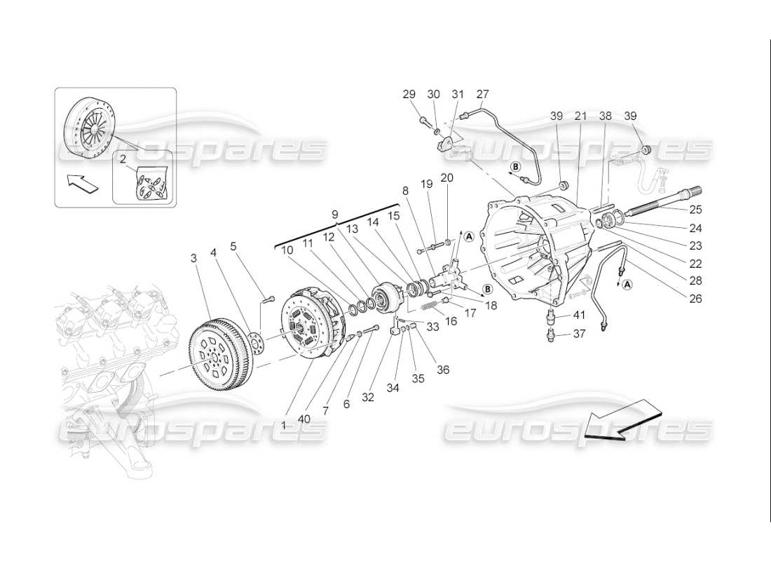 maserati qtp. (2007) 4.2 f1 discos de fricción y carcasa para diagrama de piezas de la caja de cambios f1