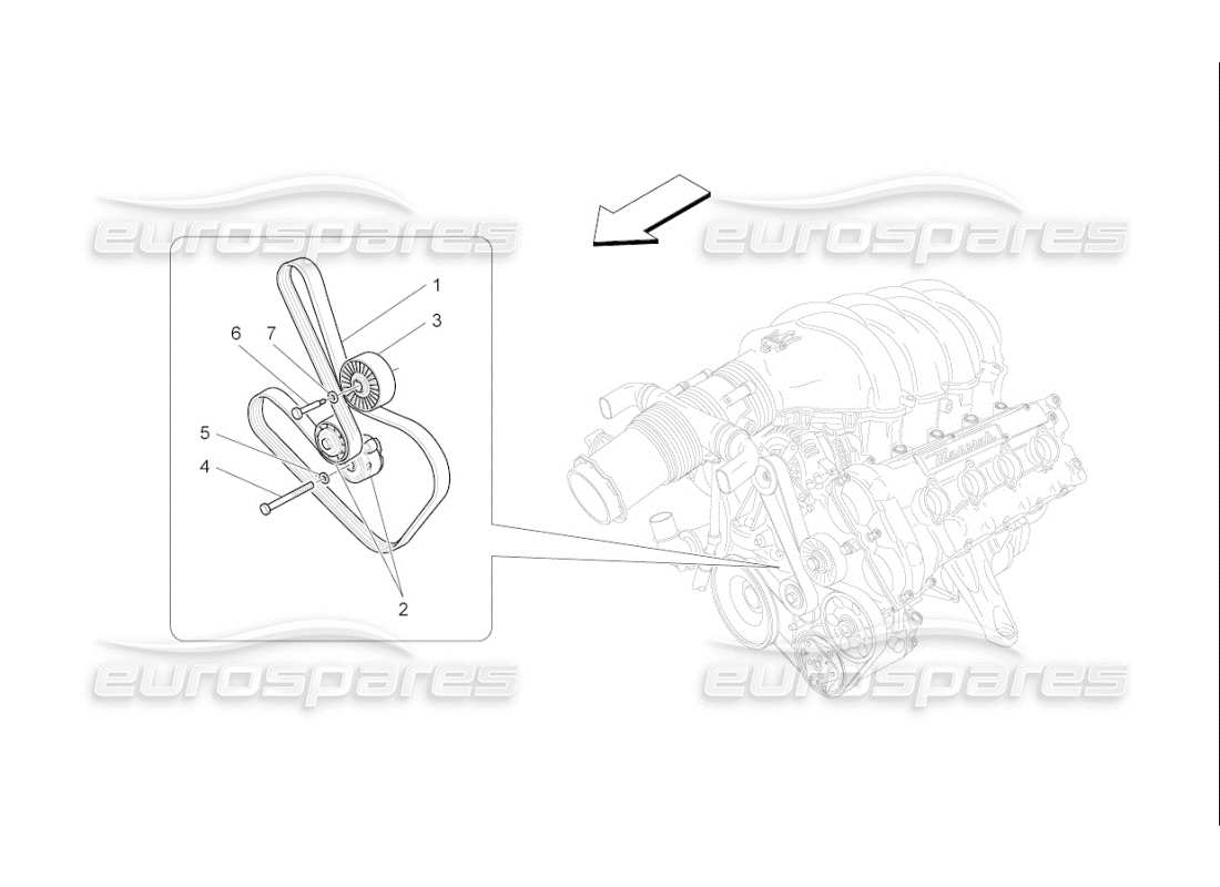 maserati qtp. (2007) 4.2 f1 diagrama de piezas de correas de dispositivos auxiliares