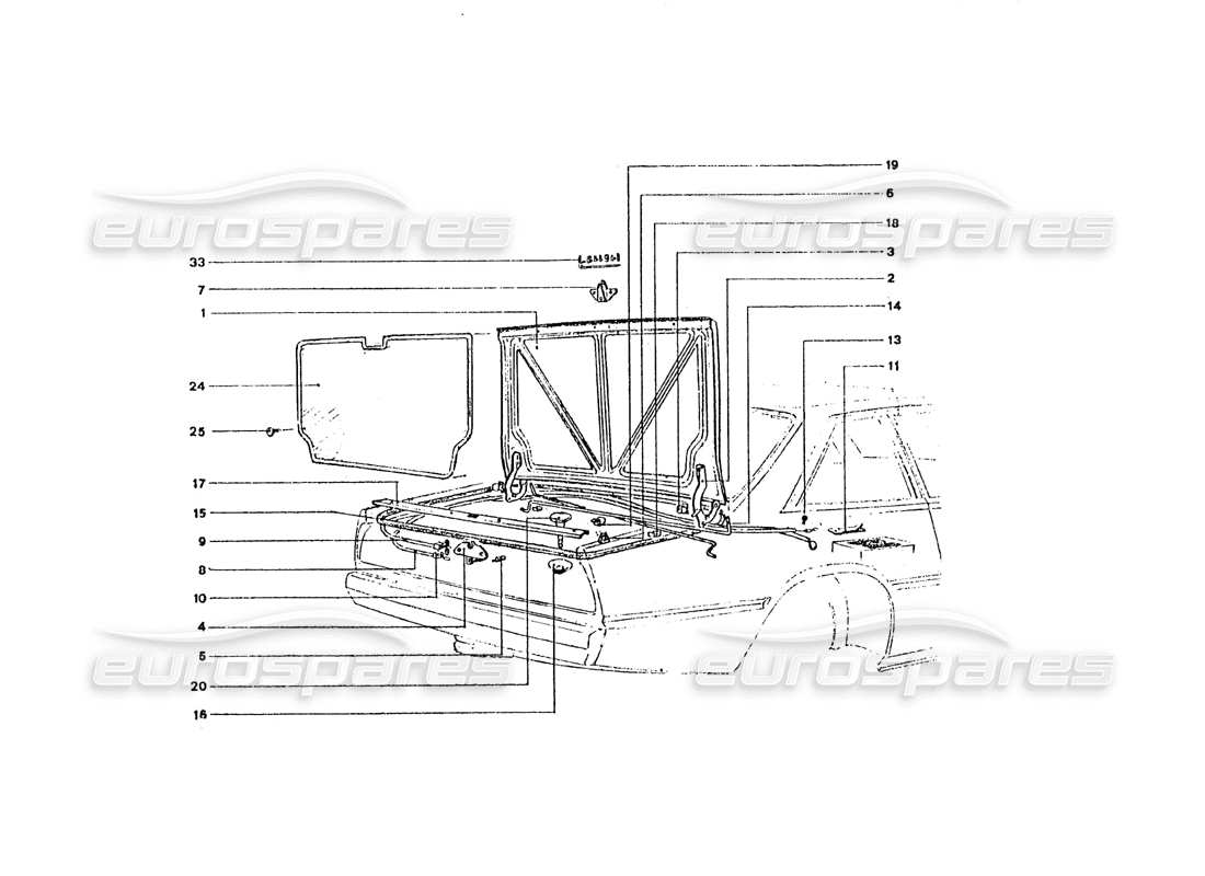 ferrari 365 gt4 2+2 coachwork diagrama de piezas de la tapa del maletero trasero