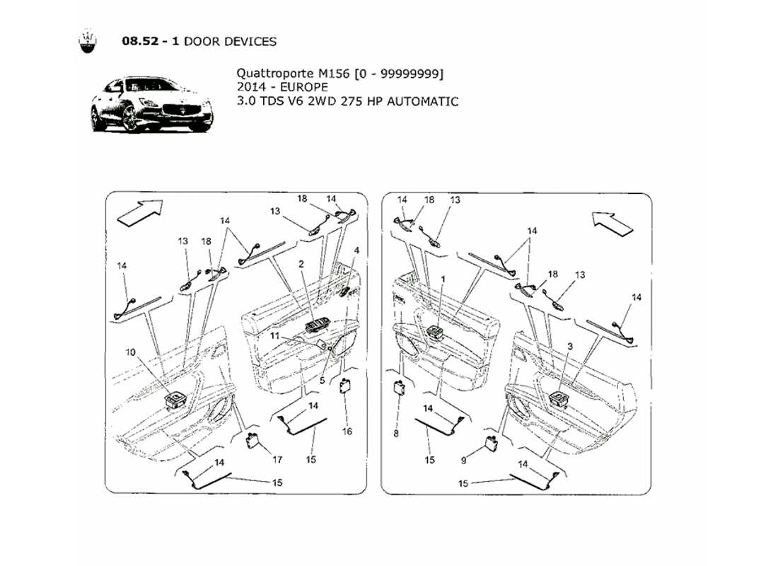 maserati qtp. v6 3.0 tds 275bhp 2014 diagrama de piezas de dispositivos de puerta