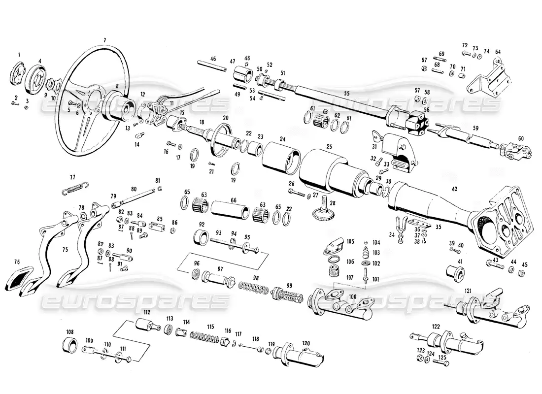 maserati mistral 3.7 piezas de dirección y pedales diagrama de piezas