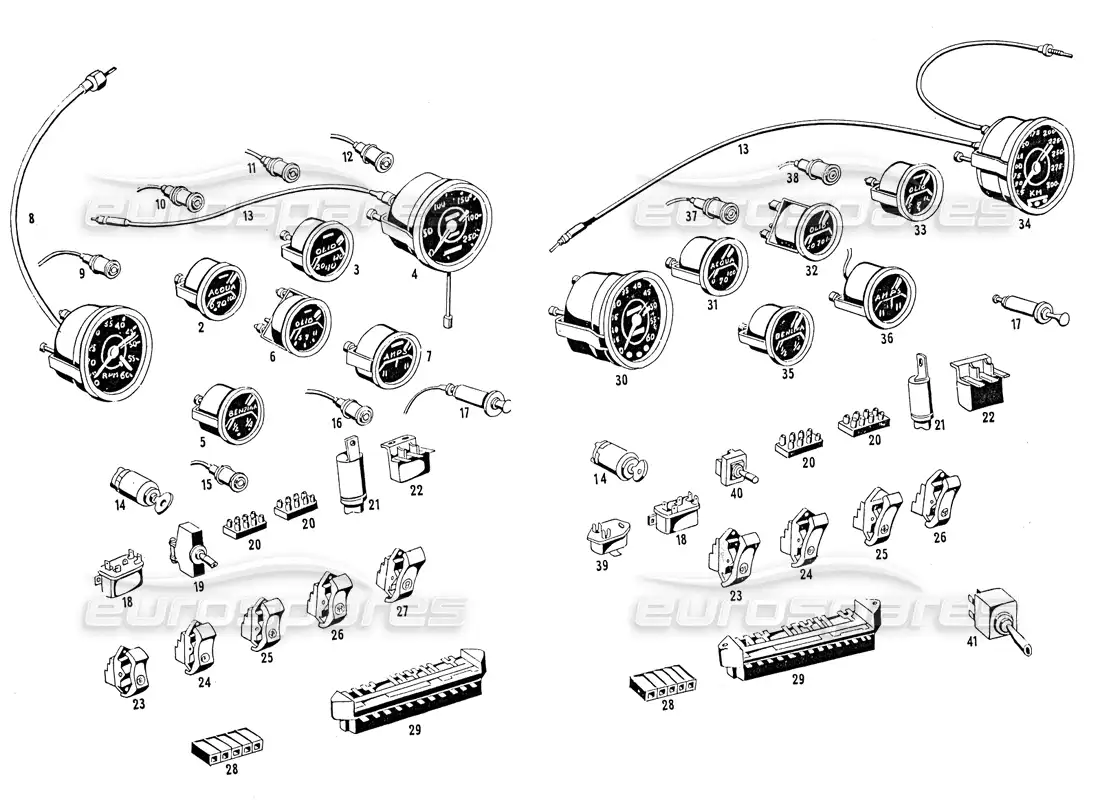 maserati mistral 3.7 instrumentos del tablero diagrama de piezas