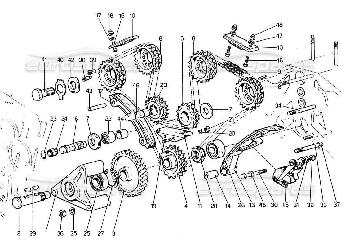 ferrari 365 gtc4 (mechanical) cadenas de distribución diagrama de piezas