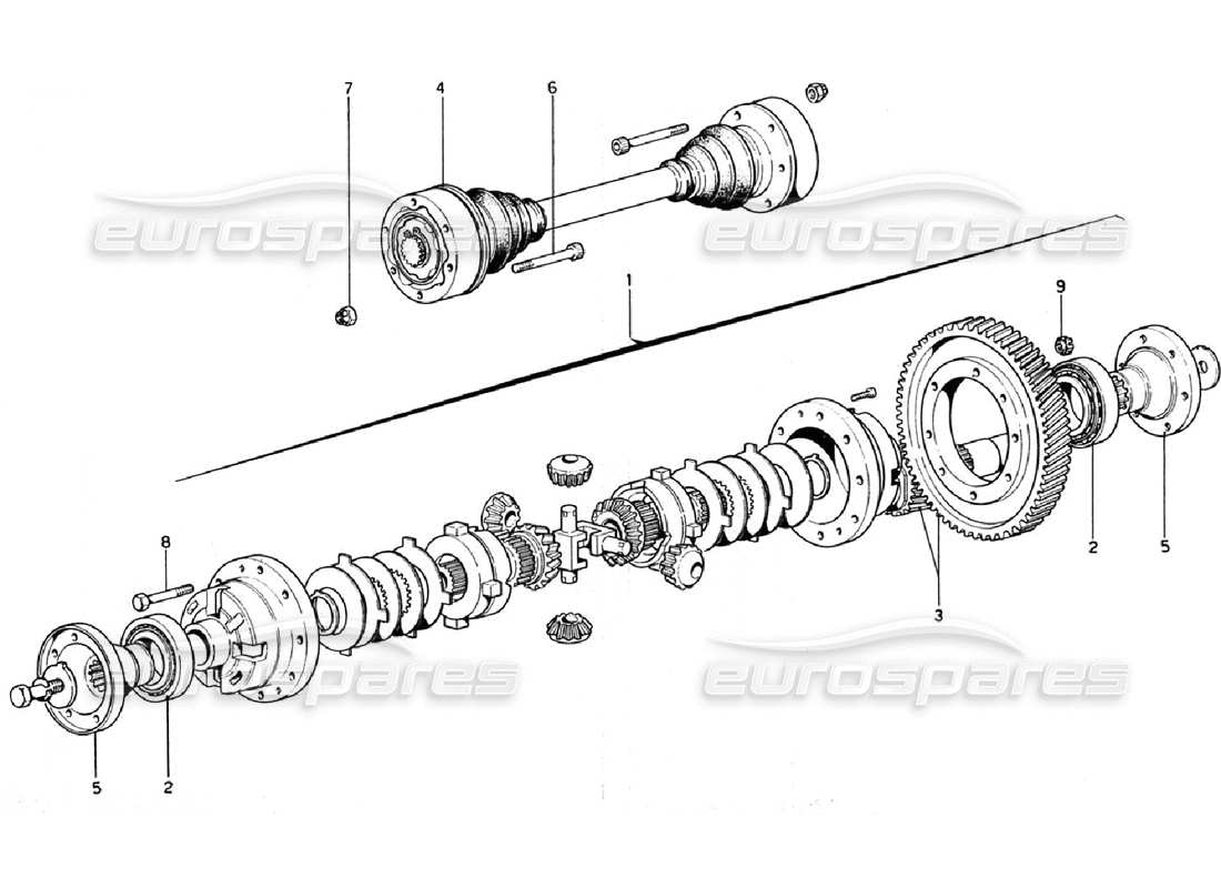 ferrari 308 gtb (1976) diagrama de piezas del diferencial y los semiejes