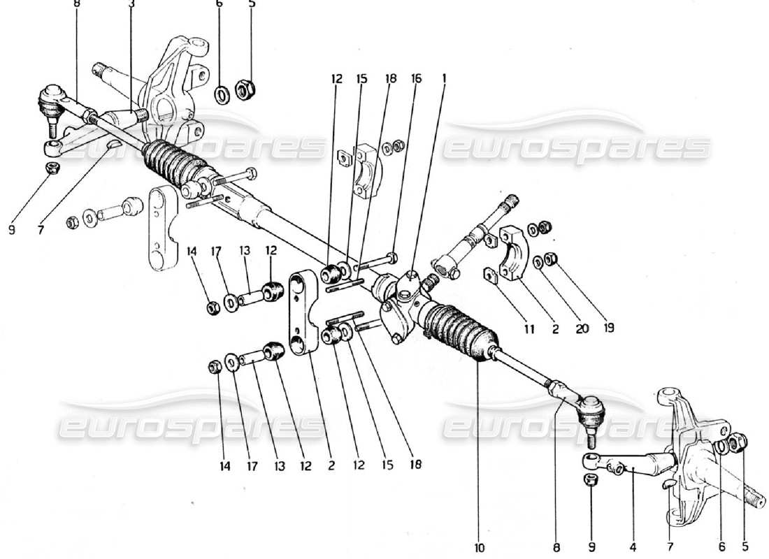 ferrari 308 gtb (1976) caja de dirección y varillaje diagrama de piezas