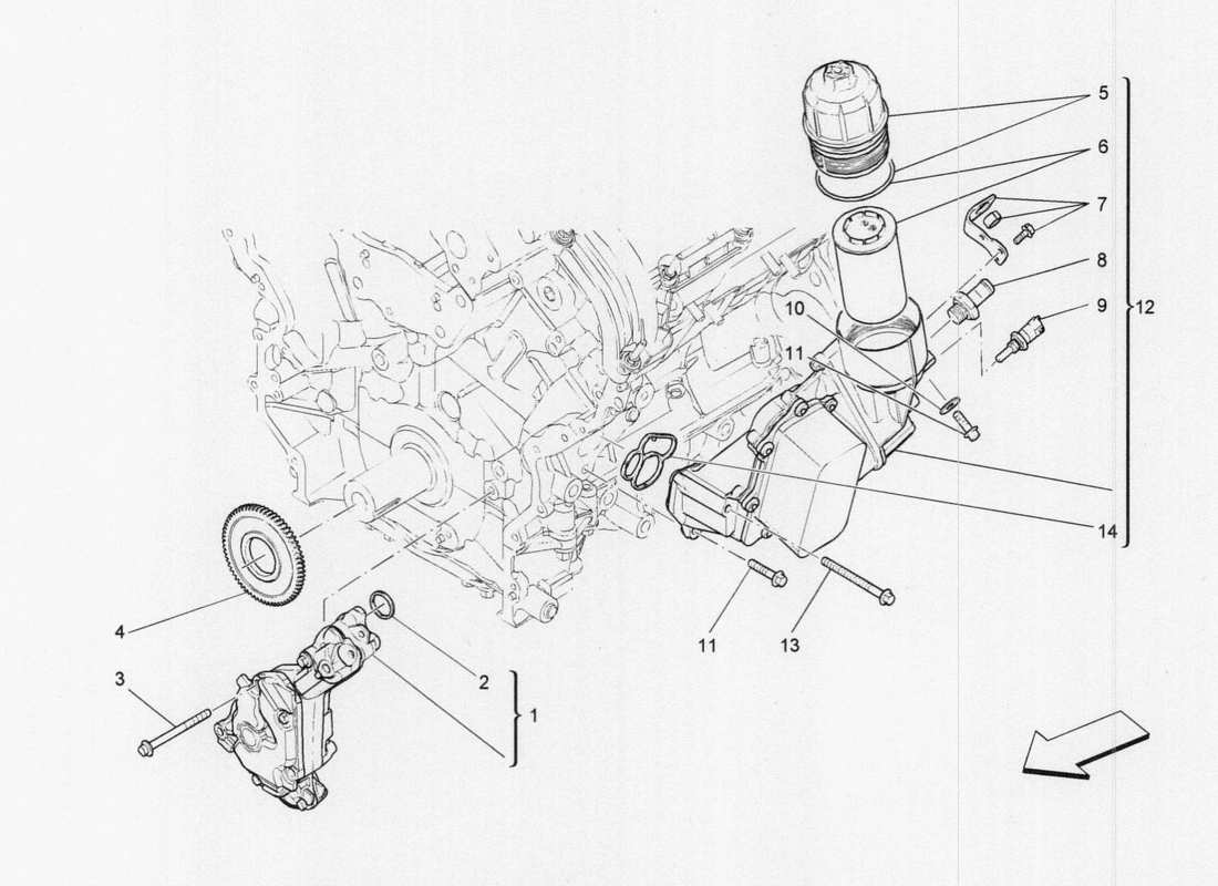 maserati qtp. v6 3.0 tds 275bhp 2017 sistema de lubricación: diagrama de piezas de bomba y filtro