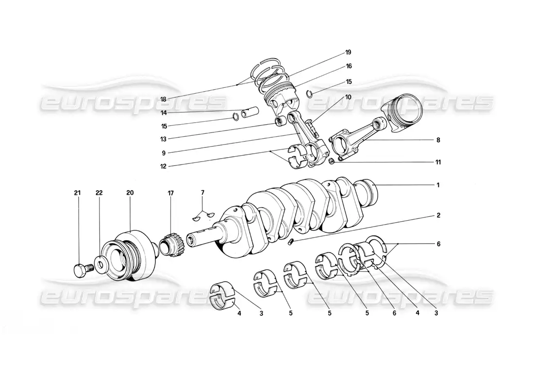 ferrari mondial 3.0 qv (1984) cigüeñal - bielas y pistones diagrama de piezas