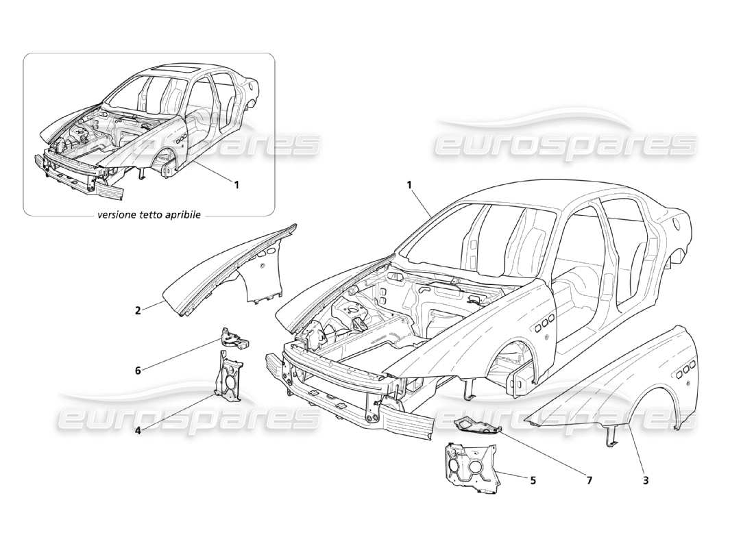 maserati qtp. (2003) 4.2 estructuras exteriores delanteras y diagrama de partes del cuerpo