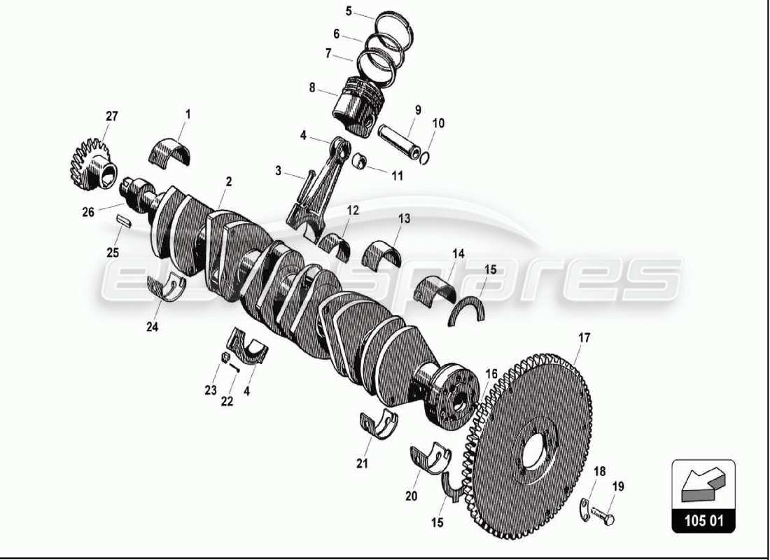 lamborghini 350 gt diagrama de piezas del cigüeñal y la biela