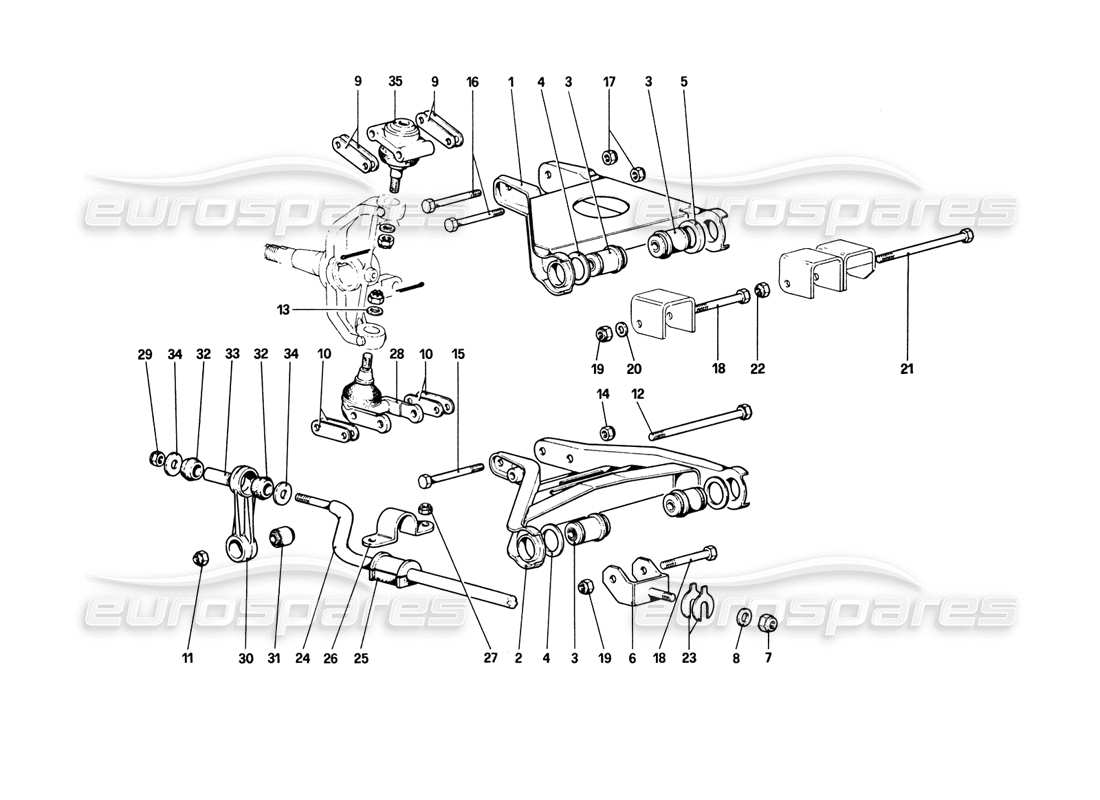 ferrari 308 gtb (1980) suspensión delantera - horquillas diagrama de piezas