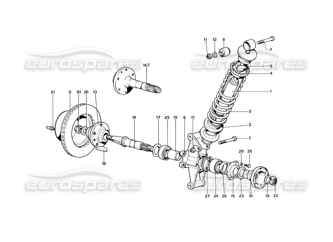 ferrari 246 dino (1975) suspensión trasera - diagrama de piezas del amortiguador